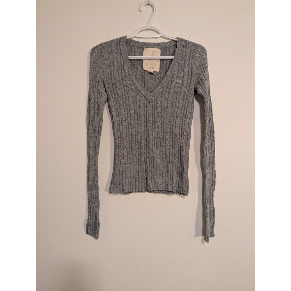 VTG Y2K Hollister Sweater Womens Medium Gray Cable Knit Babydoll Angora Blend